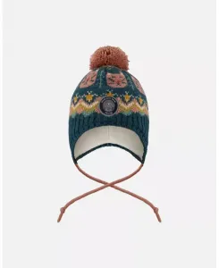 Шапка с помпоном на подкладке для девочки в перуанском стиле, зелёная с розовым - Baby Deux par Deux, зеленый