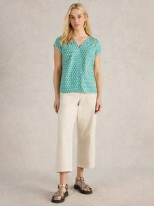 Топ с V-образным вырезом Rae Abstract из органического хлопка White Stuff, Mid Green