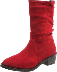 Женские ботинки до середины голени с массивным каблуком, замшевая кожа, повседневные, на удобной подошве, осень-зима, короткие с молнией, винтажные 2024, женская обувь Generic, Red