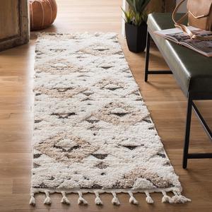 Ковер-дорожка SAFAVIEH, 69 x 366 см, Moroccan Tassel Shag Collection, Ivory & Brown, дизайн бохо, без линьки и простой в уходе, идеален для помещений с высокой проходимостью в гостиной, спальне (MTS688A)