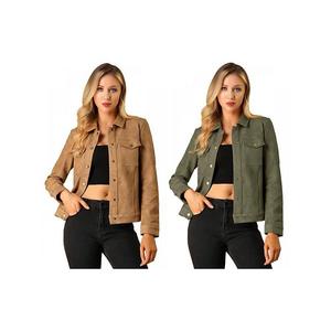 2 упаковки женских курток с длинным рукавом, фальшивая замша, косуха мотоциклетная Inspire Chic, Brown Army Green