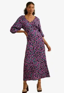 Платье-Миди прямого кроя с принтом, v-образным вырезом и пышными рукавами. Love & Roses, Purple Animal