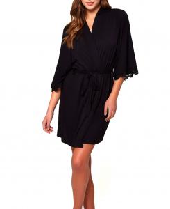 Женский халат molly из ультрамягкой вязки из смешанной сетки в горошек iCollection, черный