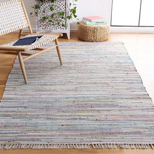 Ковер SAFAVIEH, 153 x 244 см, Rag Rug Collection, Grey & Multi, ручной работы, богемная полоска, хлопок, идеален для помещений с высокой проходимостью в гостиной, спальне (RAR121M)