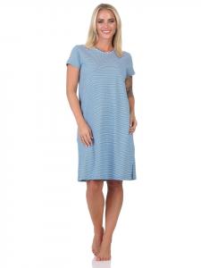 Ночная рубашка с короткими рукавами, полосатым узором и кружевной отделкой, большие размеры, цвет темно-синий. NORMANN
