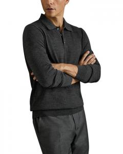 Свитер-поло Regular Fit с застежкой на четверть пуговицы из мериносовой шерсти REISS, серый