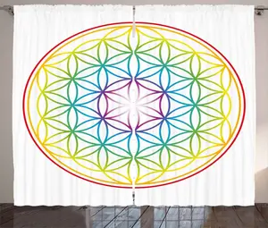 Штора ABAKUHAUS в деревенском стиле, Светящийся цветок жизни, универсальная ленточная штора для гостиной с петлями и крючками, 280 x 225 см, красно-белый Abakuhaus