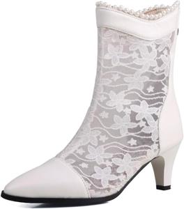 Женские сандалии-босоножки Aflngle на низком каблуке с закрытым носком, задней молнией, короткие ботильоны, модная сетка, ажурные гладиаторские летние сандалии, White