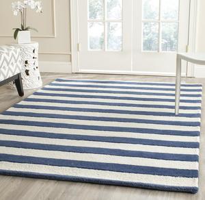 Ковер SAFAVIEH, 183 x 183 см, Cambridge Collection, Navy & Ivory, ручной работы, полосатый шерстяной, идеален для помещений с высокой проходимостью в гостиной, спальне (CAM154B)