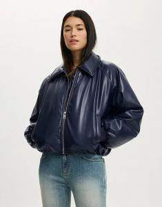 Куртка-бомбер из искусственной кожи Cotton On темно-синего цвета