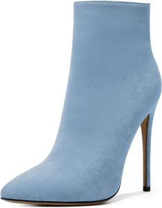 Женские ботильоны SAMMITOP на высоком каблуке-стойке, с боковой молнией, модные ботильоны, зимние туфли 4,5'', Light-Blue