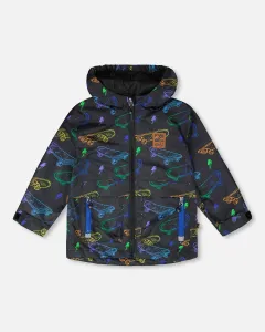 Куртка для межсезонья, черная, с принтом, для скейтбордов Deux Par Deux