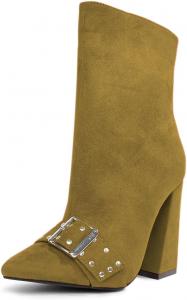 Женские ботильоны FOWT с заостренным носком и ремешком на пряжке, боковая молния, массивный высокий каблук, элегантные ботильоны, размер 4-16 US, Olive