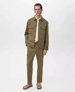 Мужские брюки прямого кроя со стрелками из хлопковой смеси Mango, зеленый