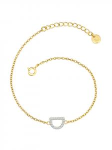 Glanzstücke München Браслет с буквой D. Серебряный браслет с кубическим цирконием в оправе из желтого золота