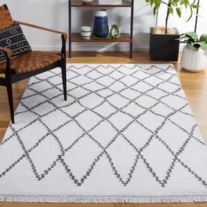 Ковер SAFAVIEH, 194 x 290 см, Augustine Collection, Ivory & Grey, Moroccan Boho Trellis Fringe Design, не линяет и прост в уходе, идеален для помещений с высокой проходимостью в гостиной, спальне (AGT850F)