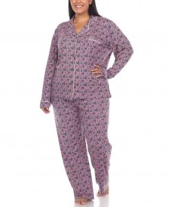 Плюс размер пижамный комплект из 2 предметов с длинными рукавами и принтом сердца White Mark, мульти