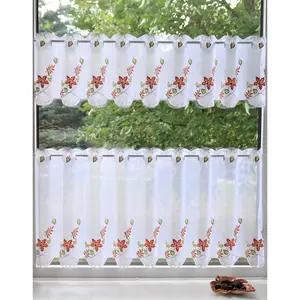 Вышивки Plauen Панно Осенние листья с продеванием через штангу 1 шт. часть. Короткая штора Осенние листья Stickereien Plauen, красный/желтый/белый