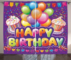 Штора ABAKUHAUS Purple Rustic, воздушные шары в форме торта-сердечка, универсальные ленточные шторы для гостиной с петлями и крючками, 280 x 225 см, разноцветная Abakuhaus