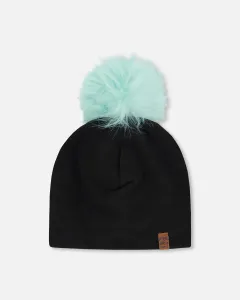 Эластичная трикотажная кепка черного цвета с помпоном Deux Par Deux