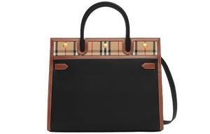 Винтажная хлопковая сумка через плечо с кожаной вставкой, маленький размер, женская, черная Burberry