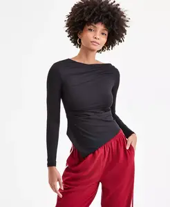 Женский топ с асимметричным подолом и лодочкой Bar Iii, черный