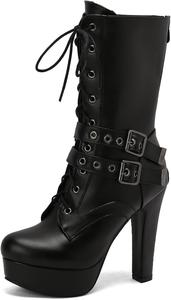 Женские модные ботильоны на блок-каблуке с круглым носком Renessmi, Black 3