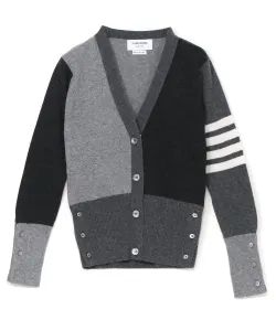 Классический кардиган Funmix с V-образным вырезом и четырьмя полосами из кашемира.