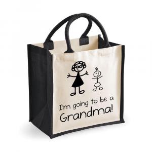 Средняя джутовая сумка «Я собираюсь стать бабушкой» Черная сумка «Молодая мама» 60 SECOND MAKEOVER, черный