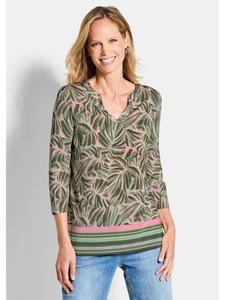 GOLDNER Блузка/рубашка из трикотажа с цветочным узором, цвет хаки/с рисунком