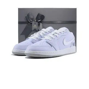 Баскетбольные кроссовки Air 1 "Cobalt Bliss" с противоскользящим покрытием, износостойкие, низкие, для детей и подростков Jordan, белый/серый