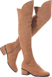 Женские замшевые ботфорты N.N.G выше колена черные, высокие, с длинным толстым каблуком, зимние, с заостренным носком