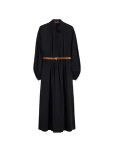 Платье с рукавами-буфами и поясом Max Mara, синий