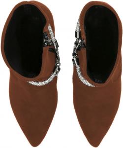 Женские ботильоны FYS с цепочкой и стразами, острым носком и каблуком-стилет, короткие ботинки с боковой молнией, для вечеринок и платьев, осенняя обувь, размер 4-15 US, Saddle Brown