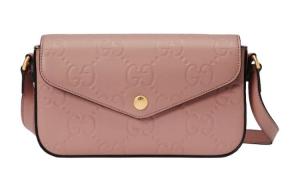 Кожаная поясная сумка через плечо ультра мини женская розовая GUCCI