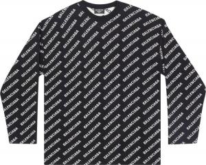Толстовка Balenciaga All-Over Crewneck 'Black/White', черный