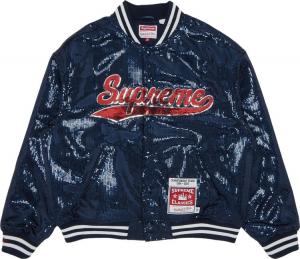 Куртка Supreme x Mitchell & Ness Sequin Varsity Jacket 'Navy', синий