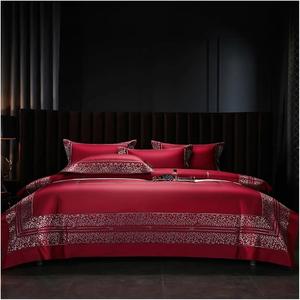 Generic Комплект постельного белья Wine Red из премиального египетского хлопка 1000TC с роскошной серебряной леопардовой вышивкой