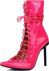 Женские ботильоны Aflngle на высоком каблуке-стилетто с шнуровкой, сексуальные с заостренным закрытым носком, боковой молнией, короткие ботинки, модные с вырезами, римские сандалии, Pink
