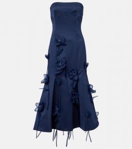 Сатиновое миди-платье с цветочной аппликацией Rotate, Sky Captain