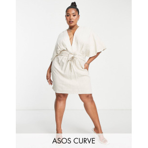 Льняное платье мини с завязками спереди ASOS DESIGN Curve Curve