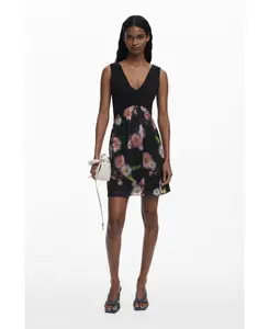 Женское короткое платье из ткани с цветочным принтом Desigual, Black