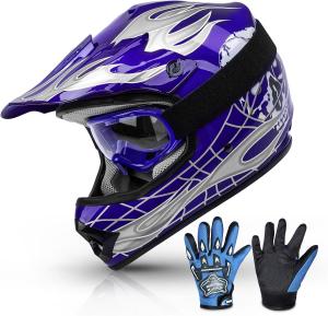 Шлем кроссовый детский TCMT ATV Offroad с перчатками, синий / белый