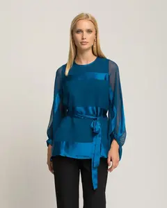 Женский синий топ из атласной ткани Niza
