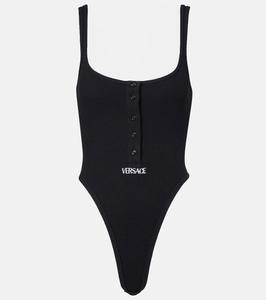 Боди из хлопчатобумажной смеси с логотипом в рубчик Versace, черный