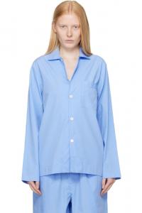 Синяя поплиновая пижамная рубашка с длинными рукавами Tekla