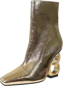 Женские модные ботильоны XYD с боковой молнией, двойной цепочкой и широким каблуком, закрытым квадратным носком, для вечеринок, клубов и мероприятий, Gold