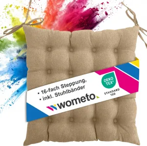 Подушка для сиденья, подушка для стула 40x40 OEKO-TEX - бежевая накладка на сиденье, подушка для скамьи с завязками/бантом, для использования в помещении/на улице wometo