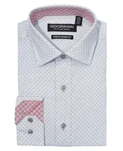 Мужская классическая рубашка Modern Fit в клетку Diamond Square Dot Nick Graham, серый