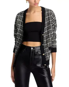 Твидовый кардиган с V-образным вырезом - эксклюзив Aqua, черный